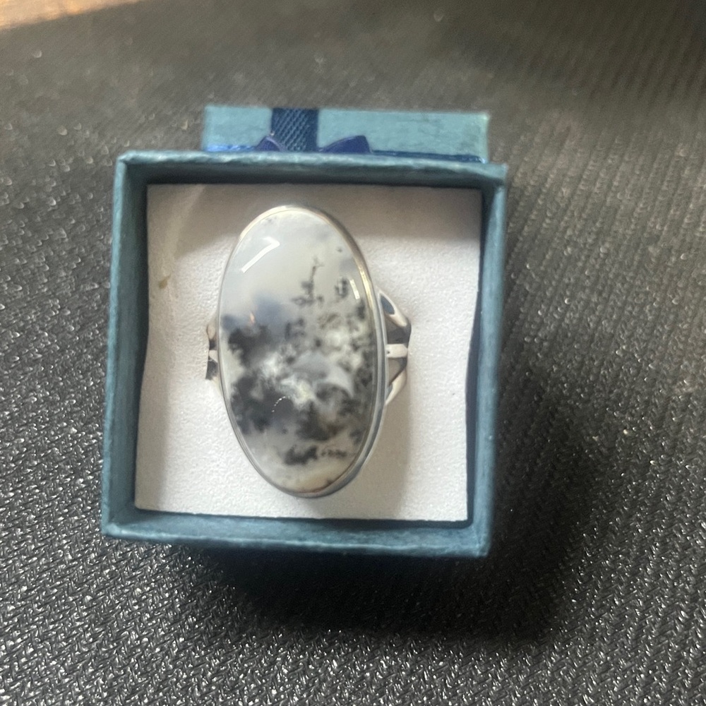 Silver dendritic opal ring.